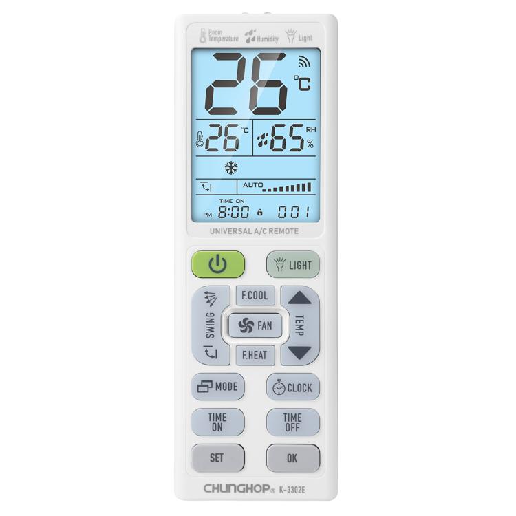 CHUNGHOP K-3302E ユニバーサルエアコンリモコン、トーチとLCDバックライト付き、K-3302E