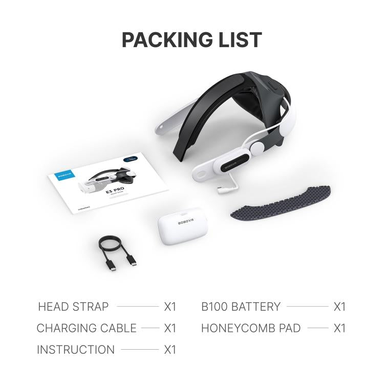 BOBOVR E3 Pro Meta Quest 3S / 3 用 VRヘッドストラップ B100バッテリーセル付き、E3 Pro