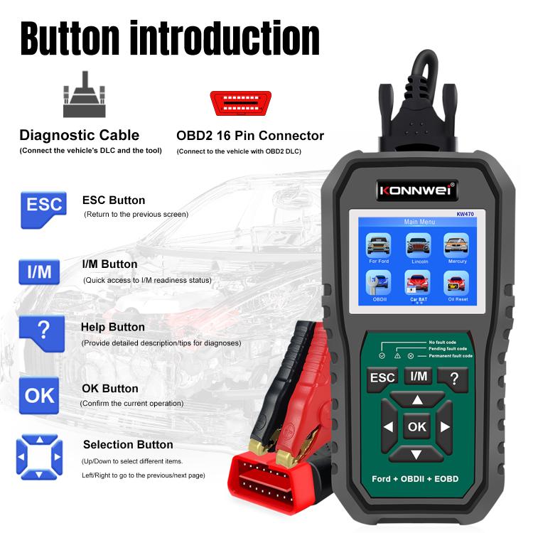 KONNWEI KW470 2.8 inch Color Screen Car OBD2 Fault Diagnostic Scan Tool for Ford, KW470