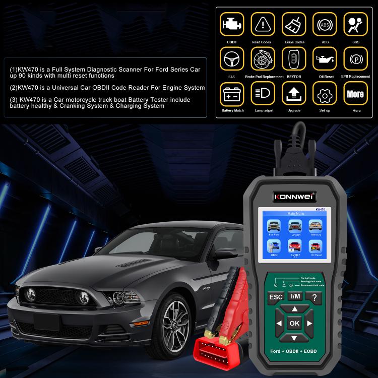 KONNWEI KW470 2.8 inch Color Screen Car OBD2 Fault Diagnostic Scan Tool for Ford, KW470