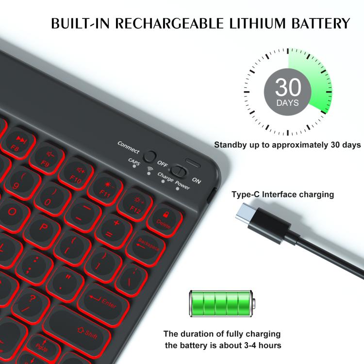 カラフルバックライトBluetoothキーボードレザータブレットケース、iPad Air 11 2024 / Air 11 2025用、iPad Air 5 / Air 4 10.9用