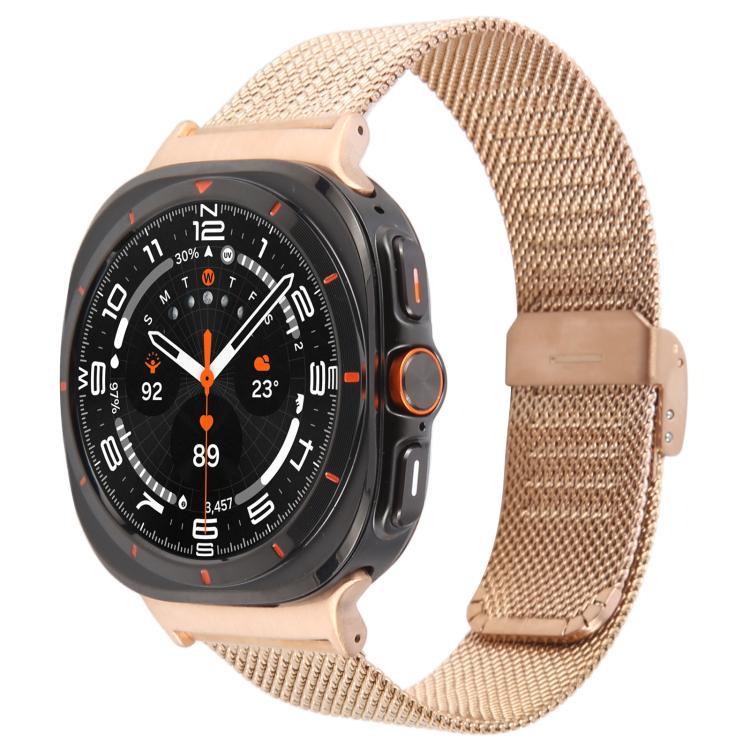 一体型バックル型エンボス加工ミラネーゼメタルウォッチバンド、Samsung Galaxy Watch Ultra 47mm / Ultra 2025用