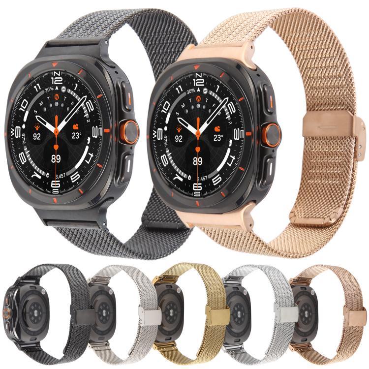 一体型バックル型エンボス加工ミラネーゼメタルウォッチバンド、Samsung Galaxy Watch Ultra 47mm / Ultra 2025用