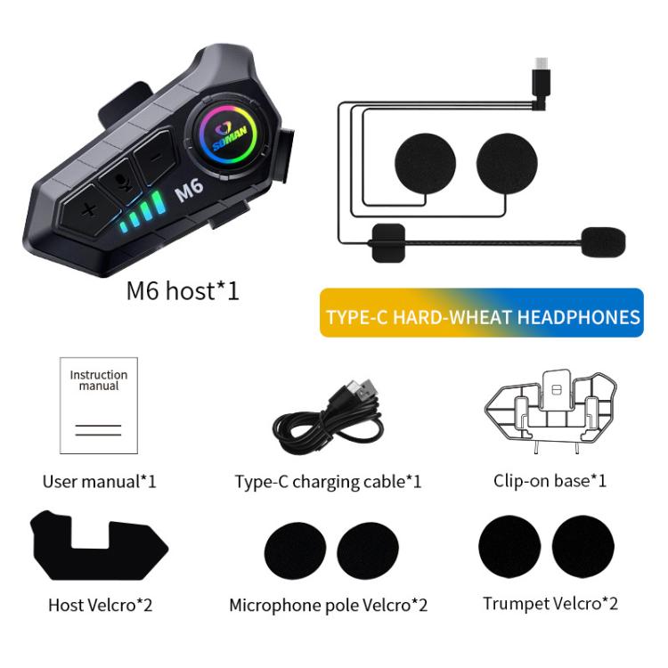 SOMAN バイク用ヘルメット Bluetooth ヘッドセット ステレオボイスマイク、M6-ハードマイク、M6-ソフトマイク