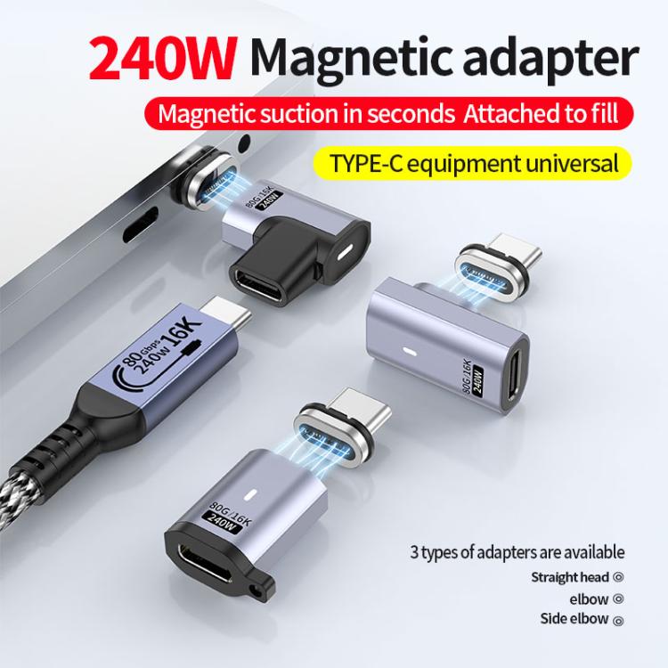 Type-C オスからメス PD240W 80Gbps 60K 磁気吸着アダプター、ストレートヘッド、エルボーヘッド、サイドエルボー