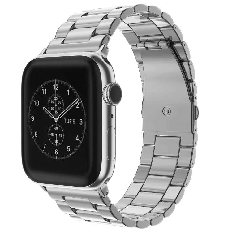 xDfind 三連ビーズ折りたたみバックルステンレススチールウォッチバンド、Apple Watch 42 / 44 / 45 / 46 / 49mm用、Apple Watch 38 / 40 / 41 / S10 42mm用