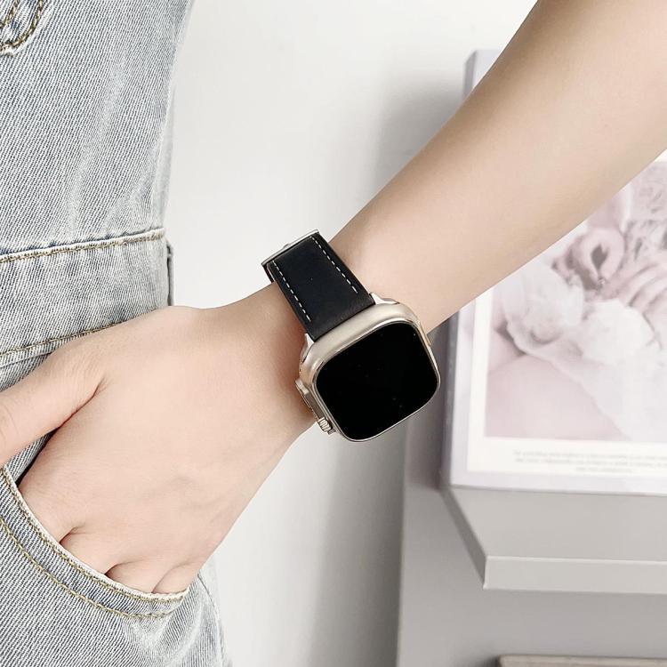xDfind ブラックシャーク細粒レザーウォッチバンド、Apple Watch 42 / 44 / 45 / 46 / 49mm用、Apple Watch 38 / 40 / 41 / S10 42mm用