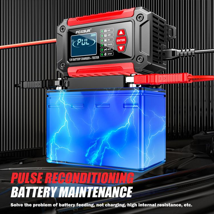 FOXSUR FTC-1206 2 in 1 12V Charging Tester Integrated Machine Car Motorcycle Battery Charger Tester, EU Plug, US Plug, UK Plug, AU Plug