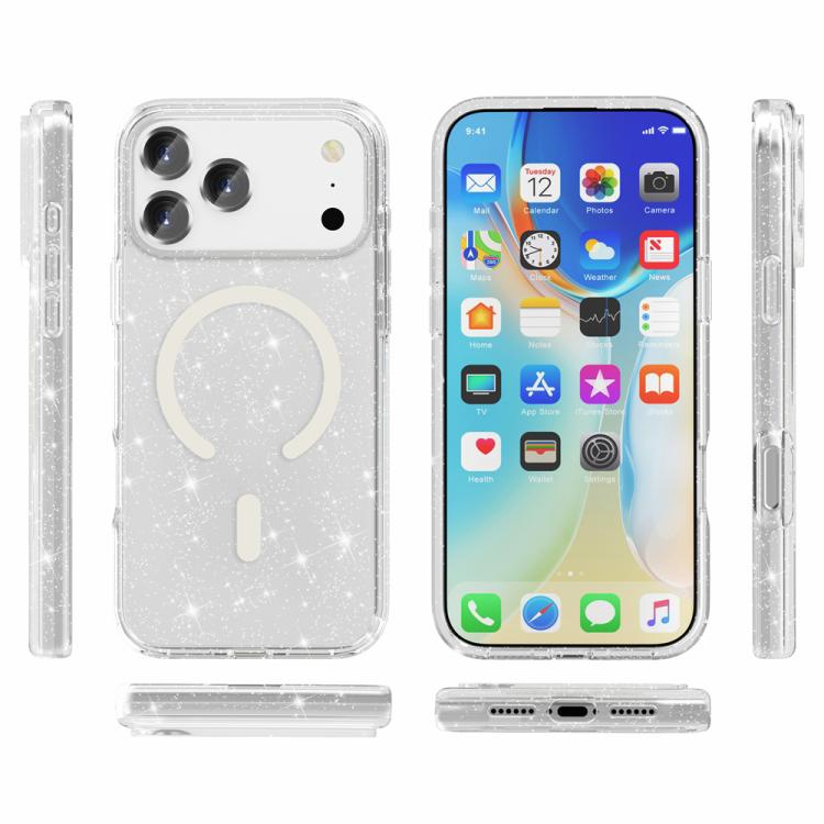 ターミネーター風 グリッターパウダー MagSafe 磁気電話ケース、iPhone 17 Pro Max 用、iPhone 17 Pro 用、iPhone 17 用、iPhone Air 用