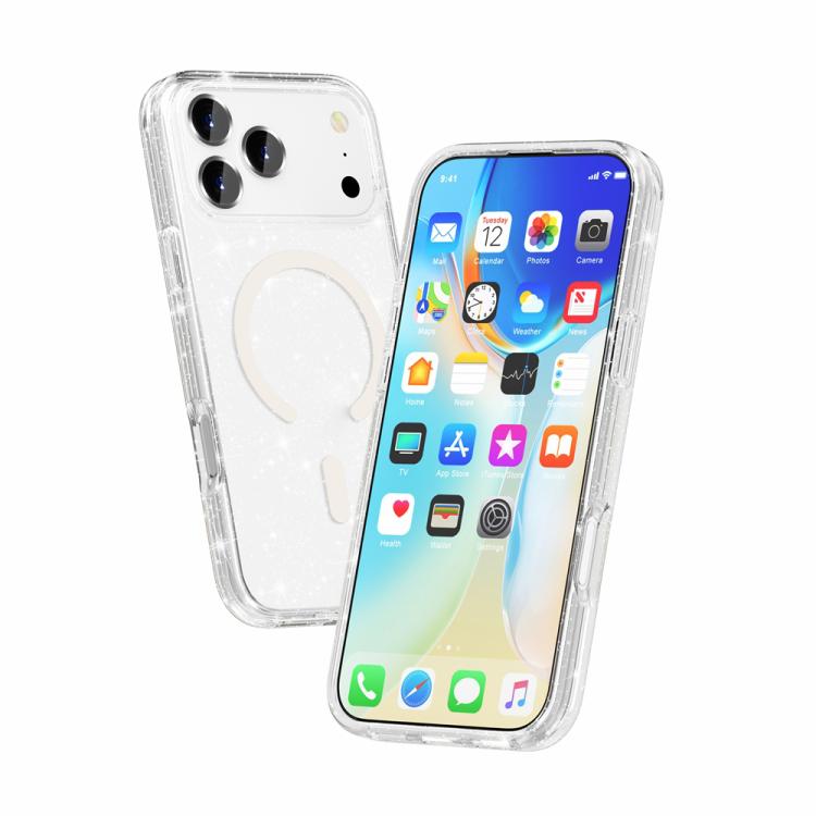 ターミネーター風 グリッターパウダー MagSafe 磁気電話ケース、iPhone 17 Pro Max 用、iPhone 17 Pro 用、iPhone 17 用、iPhone Air 用
