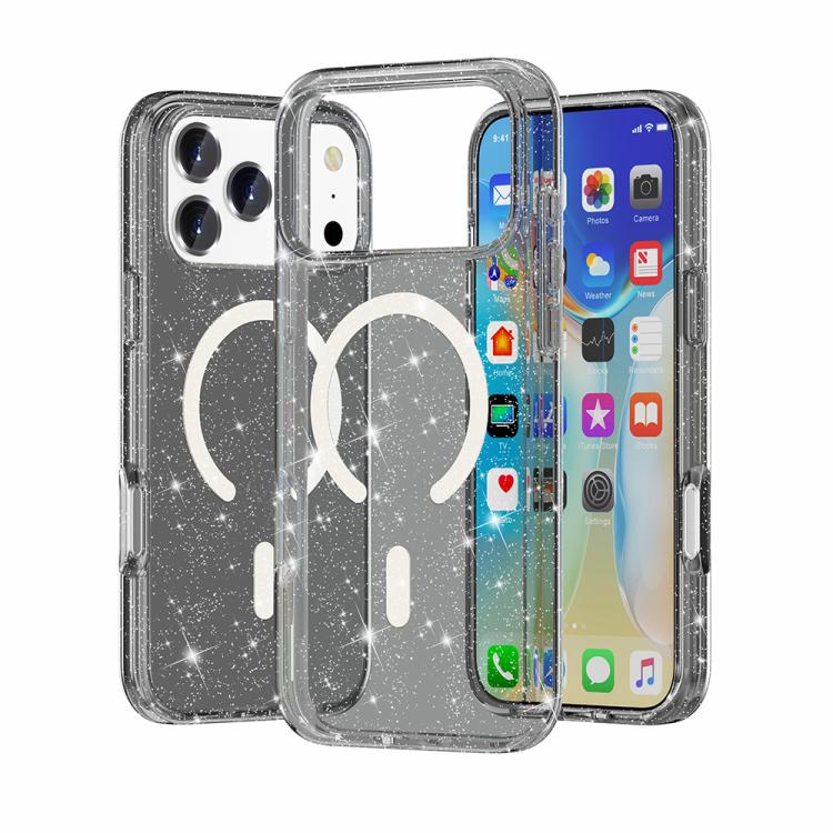 ターミネーター風 グリッターパウダー MagSafe 磁気電話ケース、iPhone 17 Pro Max 用、iPhone 17 Pro 用、iPhone 17 用、iPhone Air 用