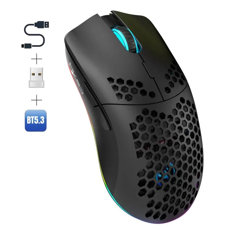 HXSJ T66 3モード 有線 2.4G BT5.3 ワイヤレス RGB 充電式マウス、T66