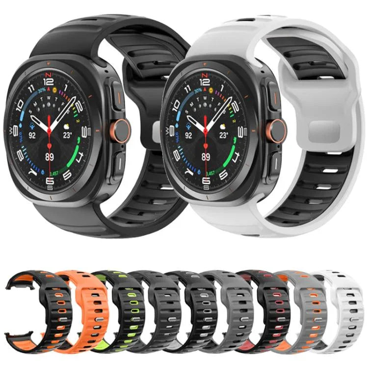 ストライプ二色シリコンウォッチバンド、Samsung Galaxy Watch Ultra 47mm / Ultra 2025用