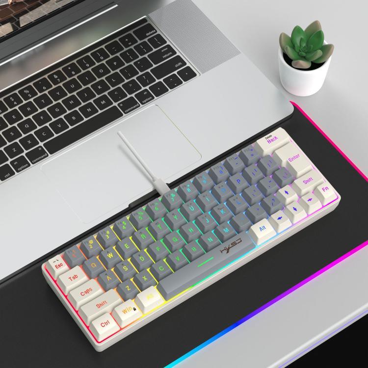 HXSJ V400 有線 カラーマッチング RGB バックライト メンブレンキーボード 63キーキャップ、ケーブル長: 1.7m、V400 ベージュ＋グレー、V400 グレー＋ベージュ、V400 ベージュ＋グレー＋オレンジ、V400 グレー＋ベージュ＋オレンジ