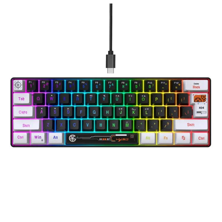 HXSJ V700WB 有線 RGB バックライト メンブレンキーボード 61キーキャップ、ケーブル長: 1.7m、V700WB
