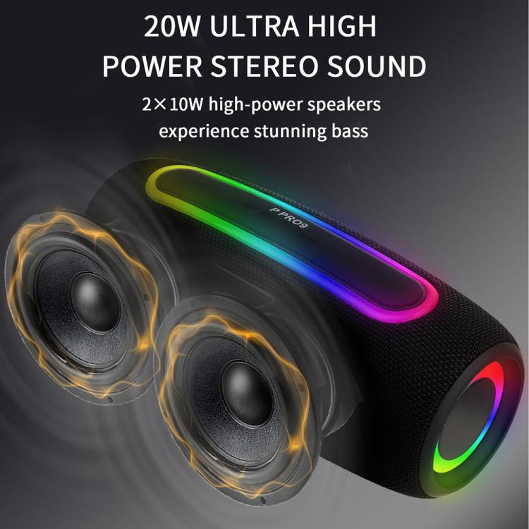 PRO9 20W アウトドア IPX6 ポータブルRGBワイヤレススピーカー ステレオサウンドバー サブウーファー