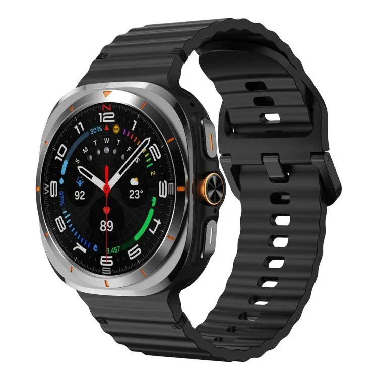 Samsung Galaxy Watch8 Classic 46mm / Watch8 44mm / 40mm用 xDfind ウェービーグレイン ステッチ入りシリコンウォッチバンド、L