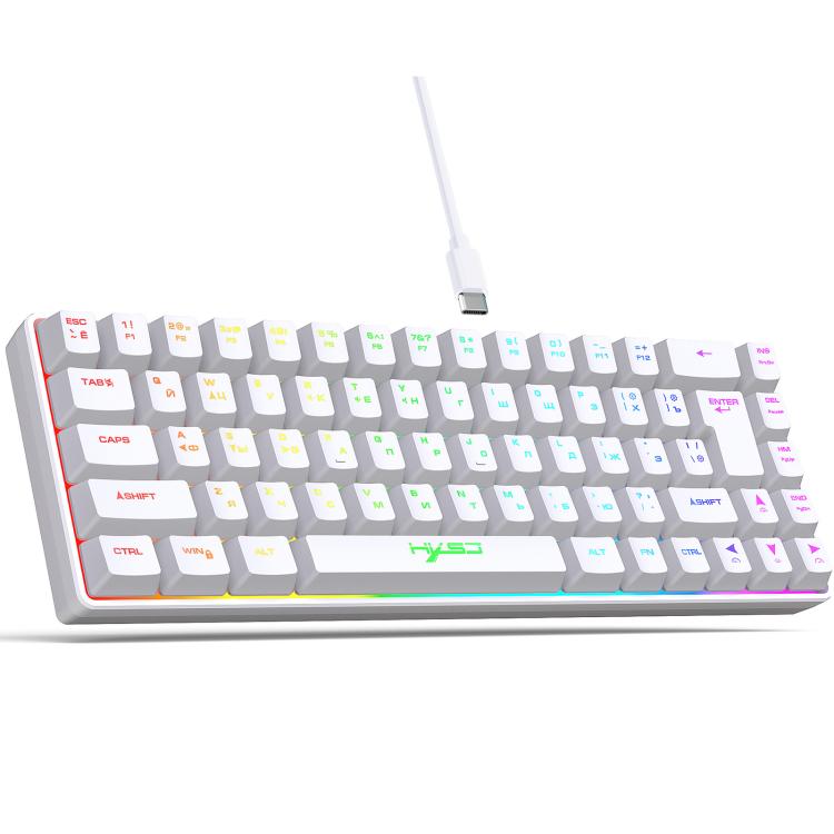 HXSJ V200 ロシア語版 有線 RGB バックライト メカニカルキーボード 68キーキャップ、ケーブル長: 1.7m、V200 ロシア語版 ホワイト