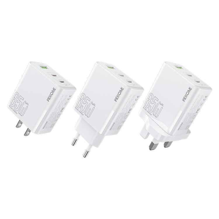 WK WP-U66 Kinkong 65W デュアル USB-C / Type-C + USB GaN 急速充電器、UKプラグ、USプラグ、EUプラグ