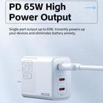 WK WP-U66 Kinkong 65W デュアル USB-C / Type-C + USB GaN 急速充電器、UKプラグ、USプラグ、EUプラグ