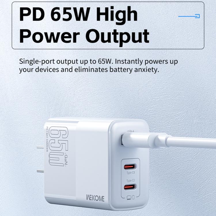 WK WP-U66 Kinkong 65W デュアル USB-C / Type-C + USB GaN 急速充電器、UKプラグ、USプラグ、EUプラグ
