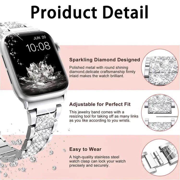 xDfind ダイヤモンドジュエリーステンレススチールウォッチバンド、Apple Watch 42 / 44 / 45 / 46 / 49mm用、Apple Watch 38 / 40 / 41 / S10 42mm用