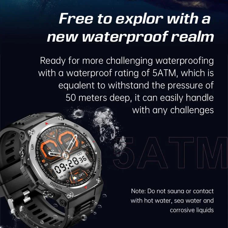 KT85 1.43インチスクリーン 5ATMアウトドアスポーツスマートウォッチ 強力なフラッシュライト付き