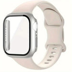 バタフライバックル シリコン ウォッチバンド フィルム一体型PCカバー付き、Apple Watch シリーズ 44mm 用、Apple Watch シリーズ 40mm 用、Apple Watch シリーズ 10 / 11 46mm 用、Apple Watch シリーズ 10 / 11 42mm 用、Apple Watch シリーズ 45mm 用