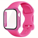 バタフライバックル シリコン ウォッチバンド フィルム一体型PCカバー付き、Apple Watch シリーズ 44mm 用、Apple Watch シリーズ 40mm 用、Apple Watch シリーズ 10 / 11 46mm 用、Apple Watch シリーズ 10 / 11 42mm 用、Apple Watch シリーズ 45mm 用