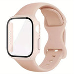 バタフライバックル シリコン ウォッチバンド フィルム一体型PCカバー付き、Apple Watch シリーズ 44mm 用、Apple Watch シリーズ 40mm 用、Apple Watch シリーズ 10 / 11 46mm 用、Apple Watch シリーズ 10 / 11 42mm 用、Apple Watch シリーズ 45mm 用