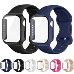 バタフライバックル シリコン ウォッチバンド フィルム一体型PCカバー付き、Apple Watch シリーズ 44mm 用、Apple Watch シリーズ 40mm 用、Apple Watch シリーズ 10 / 11 46mm 用、Apple Watch シリーズ 10 / 11 42mm 用、Apple Watch シリーズ 45mm 用