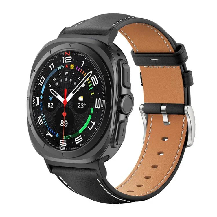 xDfind フラットヘッド ブラックシャーク 細粒レザー 時計バンド、Samsung Galaxy Watch Ultra / Ultra 2025 用、Samsung Galaxy Watch8 / Watch8 Classic 用、Samsung Galaxy Watch7 / FE / 6 / 5 / 4 用