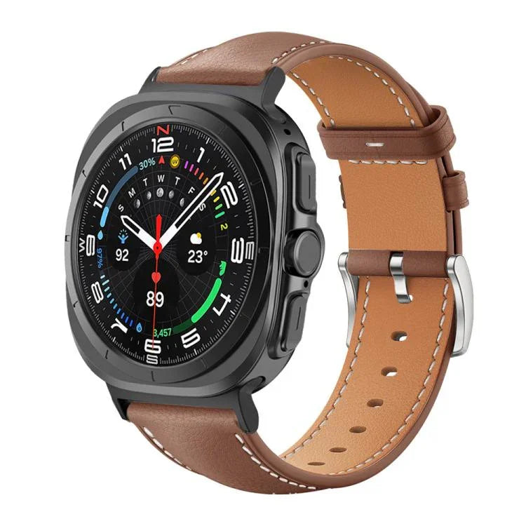 xDfind フラットヘッド ブラックシャーク 細粒レザー 時計バンド、Samsung Galaxy Watch Ultra / Ultra 2025 用、Samsung Galaxy Watch8 / Watch8 Classic 用、Samsung Galaxy Watch7 / FE / 6 / 5 / 4 用
