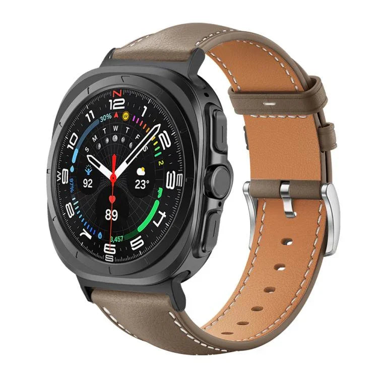 xDfind フラットヘッド ブラックシャーク 細粒レザー 時計バンド、Samsung Galaxy Watch Ultra / Ultra 2025 用、Samsung Galaxy Watch8 / Watch8 Classic 用、Samsung Galaxy Watch7 / FE / 6 / 5 / 4 用