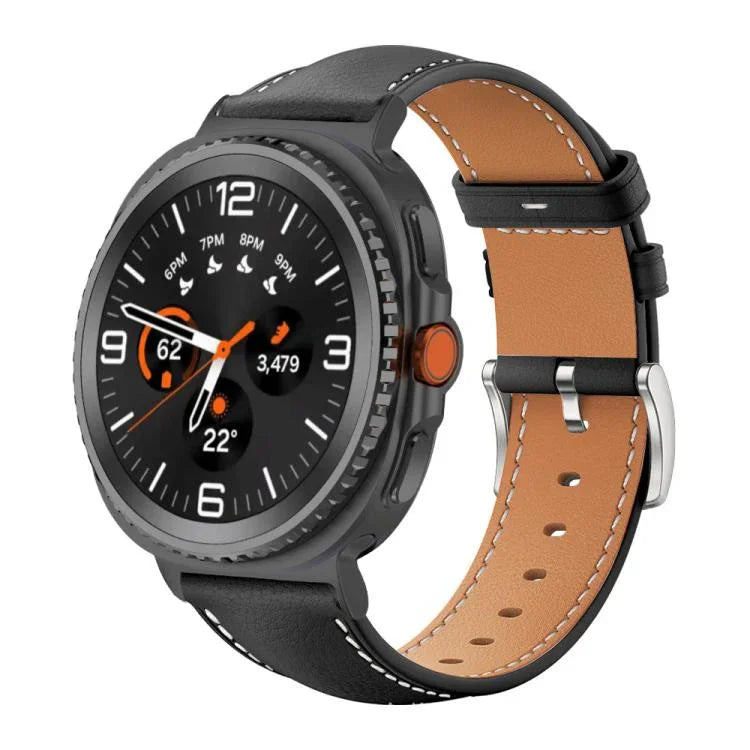 xDfind フラットヘッド ブラックシャーク 細粒レザー 時計バンド、Samsung Galaxy Watch Ultra / Ultra 2025 用、Samsung Galaxy Watch8 / Watch8 Classic 用、Samsung Galaxy Watch7 / FE / 6 / 5 / 4 用