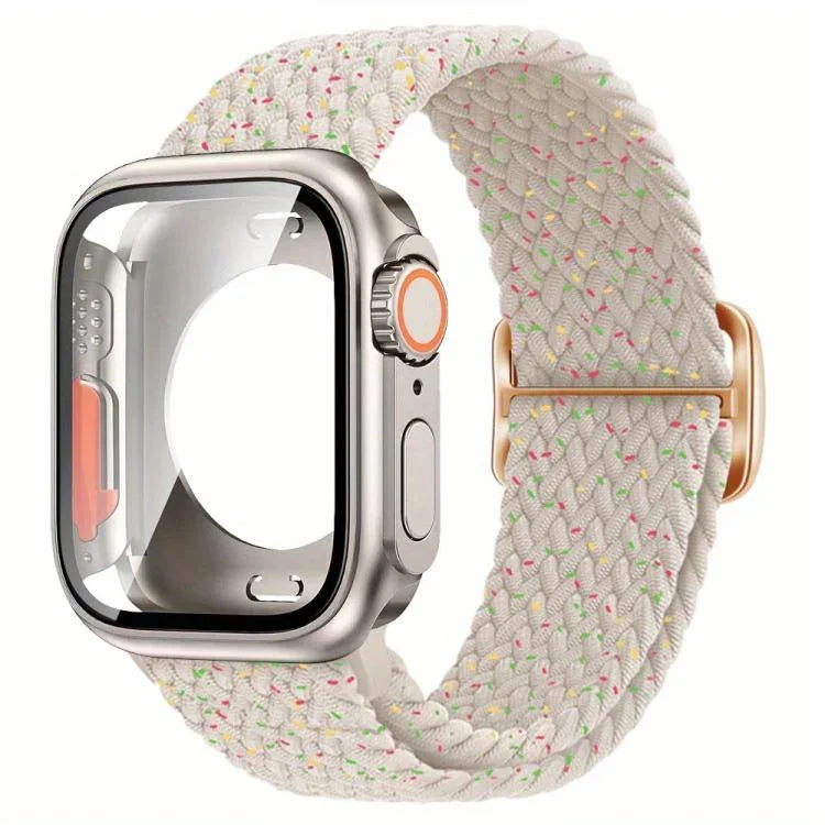 ラダーバックル ループ ナイロン ウォッチバンド 超薄型 49mm フィルムPCカバー付き、Apple Watch シリーズ 44mm 用、Apple Watch シリーズ 40mm 用、Apple Watch シリーズ 10 / 11 46mm 用、Apple Watch シリーズ 10 / 11 42mm 用、Apple Watch シリーズ 45mm 用