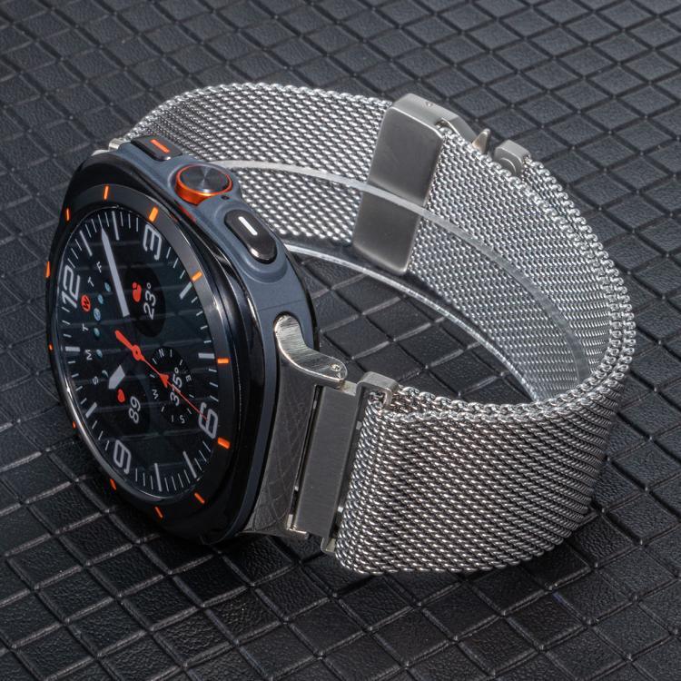 アンブレラバックル ミラネーゼ ステンレススチール 時計バンド、Samsung Galaxy Watch Ultra / Ultra 2025 用、Samsung Galaxy Watch8 / Watch8 Classic 用