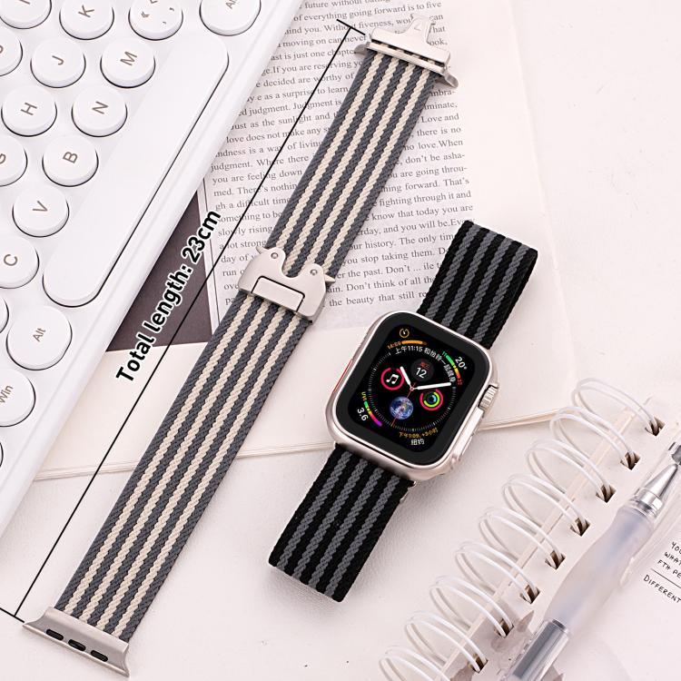 xDfind パラシュートバックル3ストライプ編みナイロンウォッチバンド、Apple Watch 42 / 44 / 45 / 46 / 49mm用、Apple Watch 38 / 40 / 41 / S10 42mm用