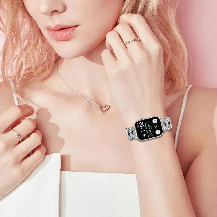 xDfind 小型ツイストダイヤモンドメタルウォッチバンド、Apple Watch 38 / 40 / 41 / S10 42mm 20mm用