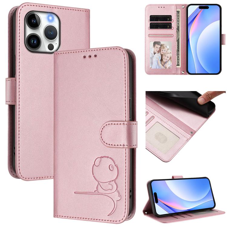 Litter Panda エンボス加工 RFID レザー電話ケース ストラップ付き、iPhone 17e / 16e 用、iPhone 17 Pro Max 用、iPhone 17 Pro 用、iPhone 17 用、iPhone Air 用、iPhone 16 Pro Max 用、iPhone 16 Pro 用、iPhone 16 Plus 用