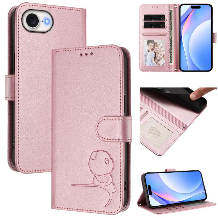 Litter Panda エンボス加工 RFID レザー電話ケース ストラップ付き、iPhone 17e / 16e 用、iPhone 17 Pro Max 用、iPhone 17 Pro 用、iPhone 17 用、iPhone Air 用、iPhone 16 Pro Max 用、iPhone 16 Pro 用、iPhone 16 Plus 用