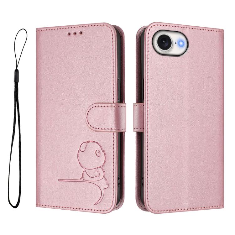 Litter Panda エンボス加工 RFID レザー電話ケース ストラップ付き、iPhone 17e / 16e 用、iPhone 17 Pro Max 用、iPhone 17 Pro 用、iPhone 17 用、iPhone Air 用、iPhone 16 Pro Max 用、iPhone 16 Pro 用、iPhone 16 Plus 用