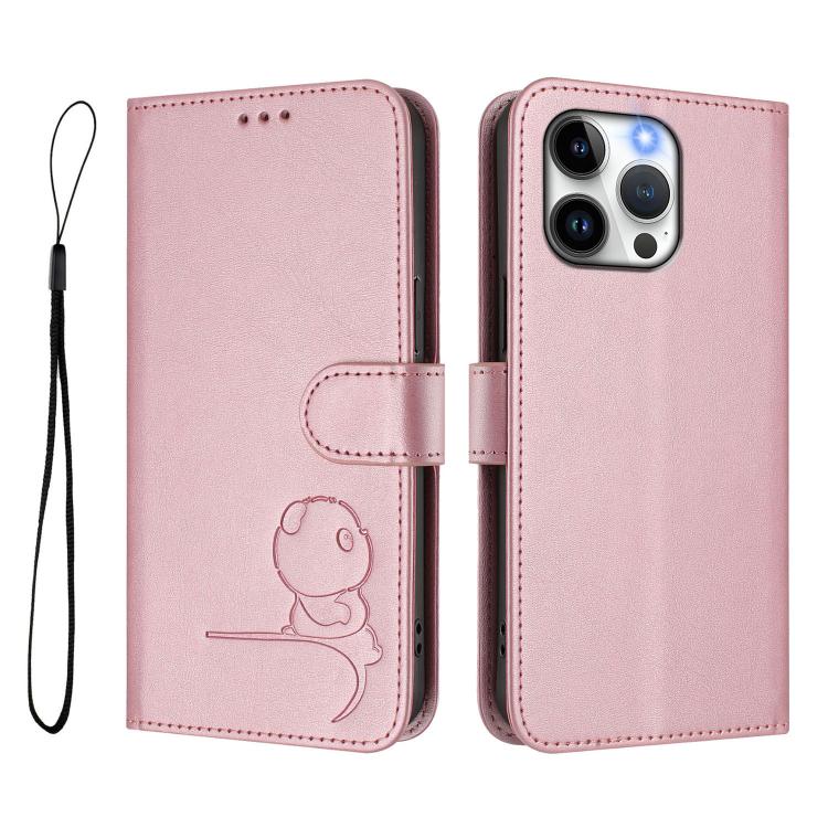 リトルパンダ型押し RFID レザー製スマホケース ストラップ付き、iPhone 14 Pro Max用、iPhone SE 2022 / 2020 / 8 / 7用、iPhone 13 Pro Max用、iPhone 13 Pro用、iPhone 13 mini用、iPhone 12 / 12 Pro用、iPhone 12 Pro Max用、iPhone 12 mini用