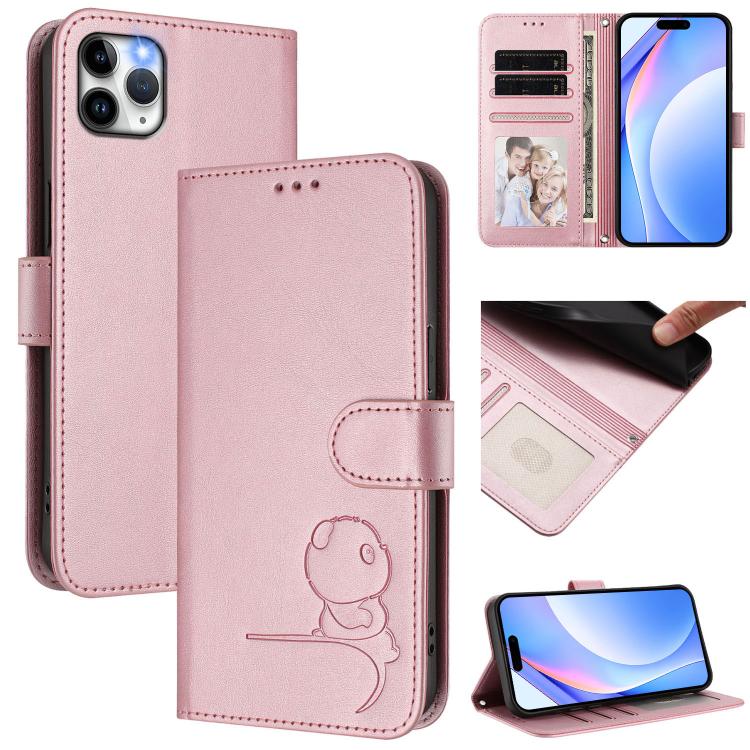 リトルパンダ型押し RFID レザー製スマホケース ストラップ付き、iPhone 11 Pro Max用、iPhone 11用、iPhone 11 Pro用、iPhone X / XS用、iPhone XR用、iPhone XS Max用、iPhone 8 Plus / 7 Plus用