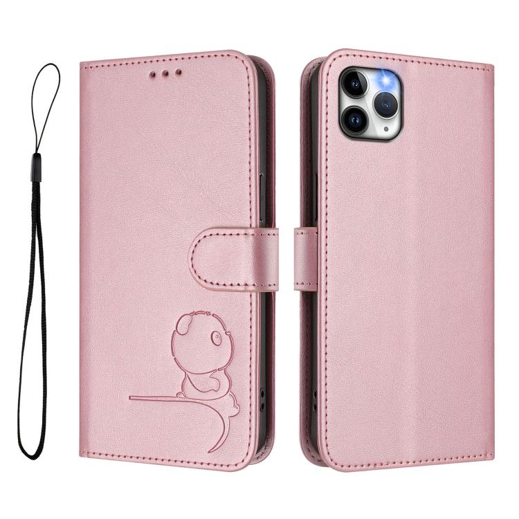 リトルパンダ型押し RFID レザー製スマホケース ストラップ付き、iPhone 11 Pro Max用、iPhone 11用、iPhone 11 Pro用、iPhone X / XS用、iPhone XR用、iPhone XS Max用、iPhone 8 Plus / 7 Plus用