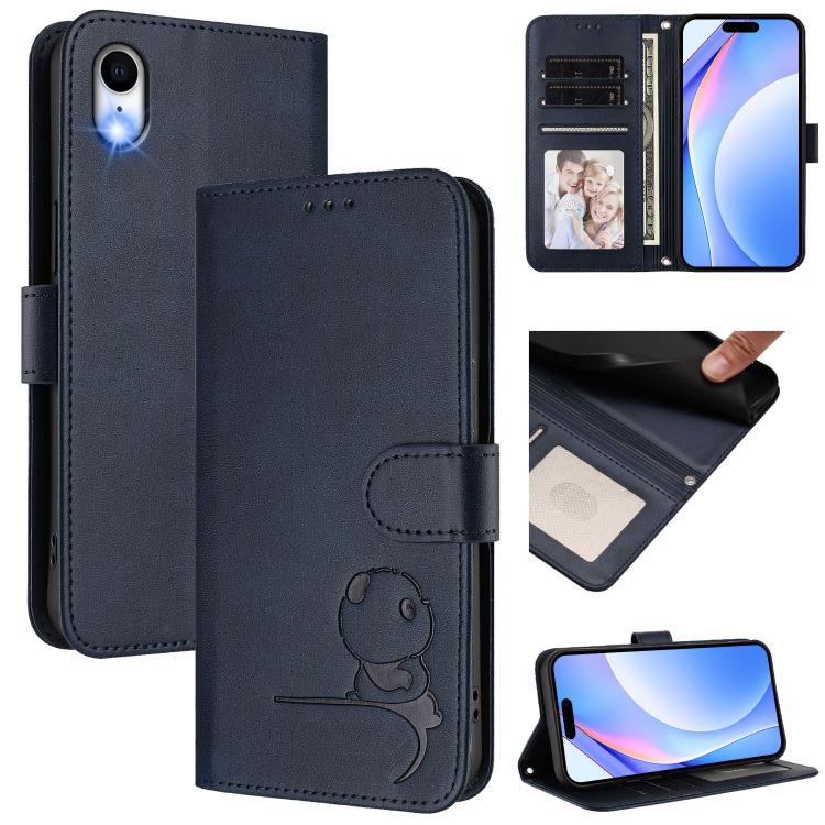 リトルパンダ型押し RFID レザー製スマホケース ストラップ付き、iPhone 11 Pro Max用、iPhone 11用、iPhone 11 Pro用、iPhone X / XS用、iPhone XR用、iPhone XS Max用、iPhone 8 Plus / 7 Plus用