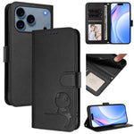 Litter Panda エンボス加工 RFID レザー電話ケース ストラップ付き、iPhone 17e / 16e 用、iPhone 17 Pro Max 用、iPhone 17 Pro 用、iPhone 17 用、iPhone Air 用、iPhone 16 Pro Max 用、iPhone 16 Pro 用、iPhone 16 Plus 用