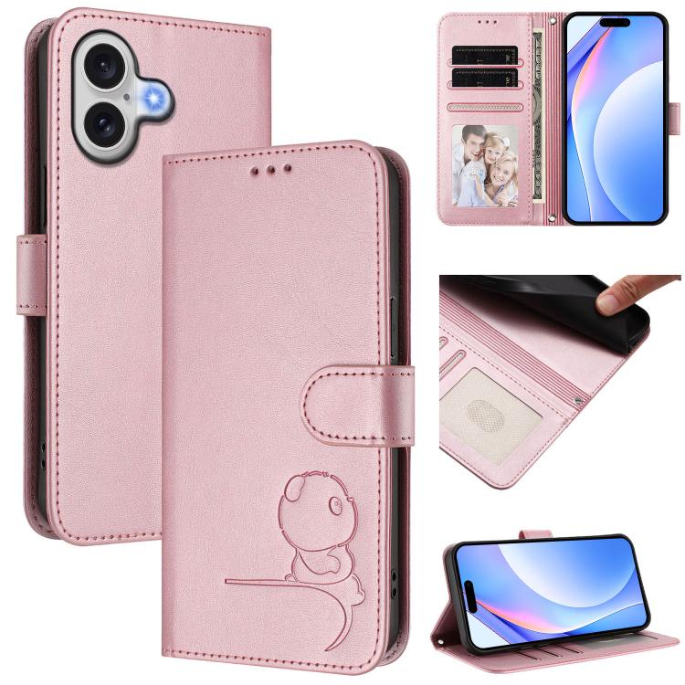 Litter Panda エンボス加工 RFID レザー電話ケース ストラップ付き、iPhone 17e / 16e 用、iPhone 17 Pro Max 用、iPhone 17 Pro 用、iPhone 17 用、iPhone Air 用、iPhone 16 Pro Max 用、iPhone 16 Pro 用、iPhone 16 Plus 用