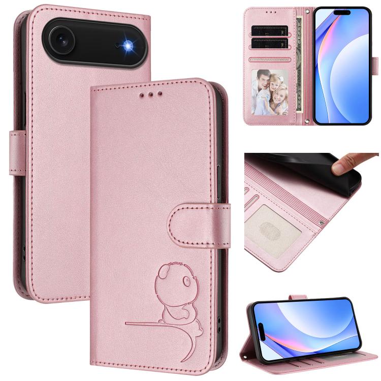 Litter Panda エンボス加工 RFID レザー電話ケース ストラップ付き、iPhone 17e / 16e 用、iPhone 17 Pro Max 用、iPhone 17 Pro 用、iPhone 17 用、iPhone Air 用、iPhone 16 Pro Max 用、iPhone 16 Pro 用、iPhone 16 Plus 用