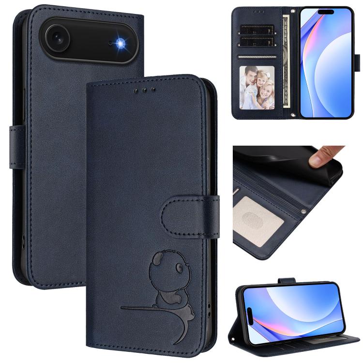 Litter Panda エンボス加工 RFID レザー電話ケース ストラップ付き、iPhone 17e / 16e 用、iPhone 17 Pro Max 用、iPhone 17 Pro 用、iPhone 17 用、iPhone Air 用、iPhone 16 Pro Max 用、iPhone 16 Pro 用、iPhone 16 Plus 用